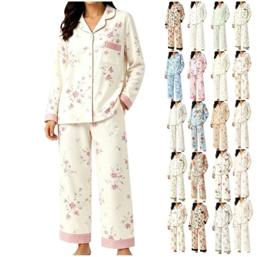 Offerta a tempo: Uwdiohq Pigiama Donna Maniche Lunghe Set Lungo con Maglia Bottoni e Pantalone Leggero e Traspirante Autunno e Inverno per Notte e Casa A BF 3XL - 0.00% da 29.98 € a 29.98 €