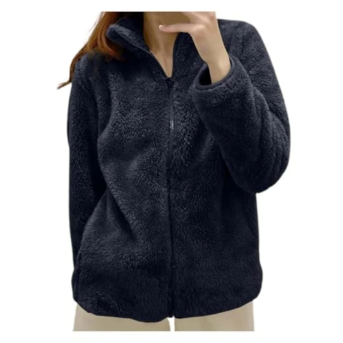 Offerta a tempo: Felpa Pile Donna con Zip, Comoda Taglie Forti Teddy Giacca Pile Donna Senza Cappuccio Versione Ampia del Cappotto Maniche Lunghe Autunno Inverno Calda Felpa Casual Sportiva Trekking con Cerniera - 0.00% da 9.98 € a 9.98 €