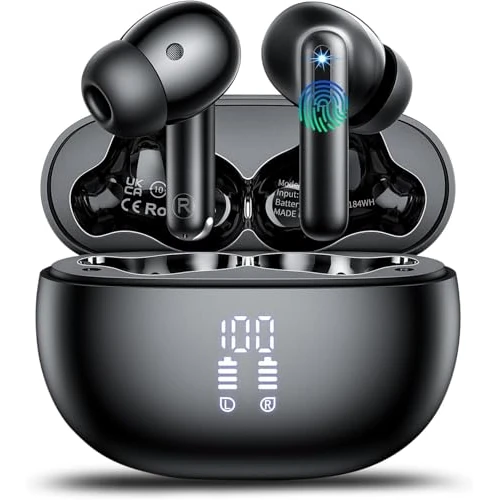 Offerta a tempo: 2026 Cuffie Bluetooth 5.4, Auricolari Bluetooth Stereo HiFi Con 4 ENC Microfoni Anti-Rumore, Durata 50 Ore Cuffiette In Ear, Impermeabili IP7 Cuffie Senza Fili, Cuffiette Touch Control, LED-Display - 72% da 89.99 € a 24.99 €