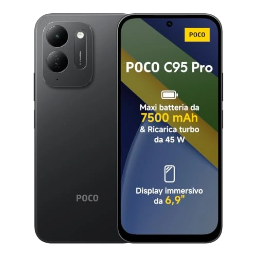Offerta a tempo: POCO C95 Pro, Smartphone 8+256GB, Nero, Batteria 7500mAh,Ricarica Turbo 45W - 33% da 329.90 € a 219.90 €