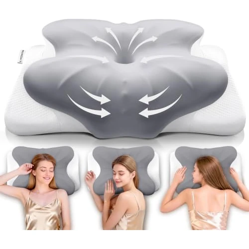 Offerta a tempo: MOONYIN Cuscino Cervicale Memory Foam, Cuscino a Farfalla 2 Altezze | Cuscino per Cervicale, Cuscino Ergonomico per Dormire sul Fianco,Sulla Schiena e Sulla Pancia, con Federa Rinfrescante,Grigio - 24% da 65.99 € a 49.99 €