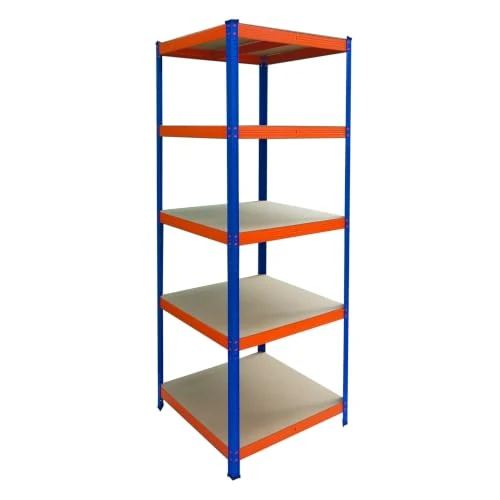 Offerta a tempo: Relaxdays Scaffale carichi pesanti, blu-arancione | HxLxP: 200x80x60 cm, portata 875 kg, 5 ripiani MDF, a incastro - 33% da 59.99 € a 39.99 €