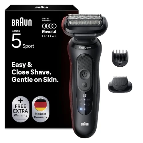 Offerta a tempo: Braun Series 5 Rasoio Elettrico Barba, Wet&Dry | 50 min Di Utilizzo, Accessorio Rifinitore di Barba, Senza Fili, 100% Impermeabile, 52-N1500S, Nero - 23% da 90.76 € a 69.99 €
