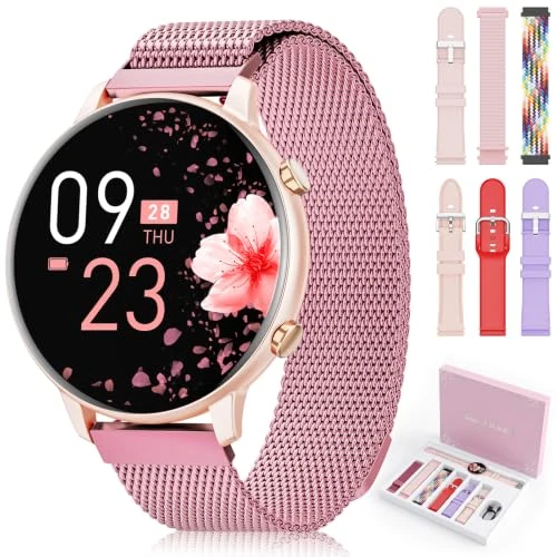 Offerta a tempo: Smartwatch Donna con 7 Cinturini & Confezione Regalo, 1.39" HD Smart Watch | Orologio Smartwatch Fitness con Chiamate Bluetooth/Sonno/Cardiofrequenzimetro/SpO2, 100+ modalità Sportive per Android iOS - 71% da 149.99 € a 42.99 €