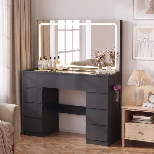 Offerta a tempo: JUMMICO Tavolo da Toeletta con Grande Specchio a LED e Piano in Vetro - 0.00% da 239.99 € a 239.99 €