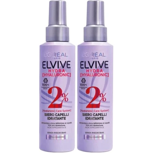 Offerta a tempo: L'Oréal Paris Elvive Siero Spray per Capelli Hydra Hyaluronic, Con 2% di Hyaluronic Care System, Senza Risciacquo, 150 ml (Confezione da 2) - 42% da 16.98 € a 9.78 €