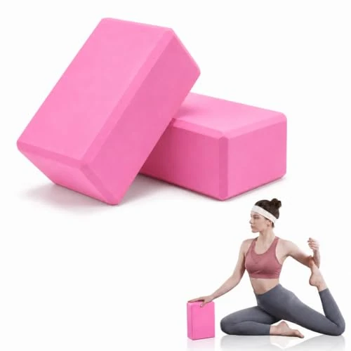 Carehabi Yogablok, set van 2, 23 x 15 x 7,6 cm, yogablok | Yogablok voor volwassenen, antislip, EVA-schuim, fitnessaccessoires voor beginners, gevorderden, pilates, meditatie, roze