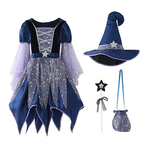 Offerta a tempo: Vestito Halloween Bambina Costume Di Streghetta Bimba Vestiti 10 Anni Strega Bambino 3 12 Abito 2 Da 4 Costumi Bambine Stregone Abiti,Blue,Blu,100 - 0.00% da 15.98 € a 15.98 €