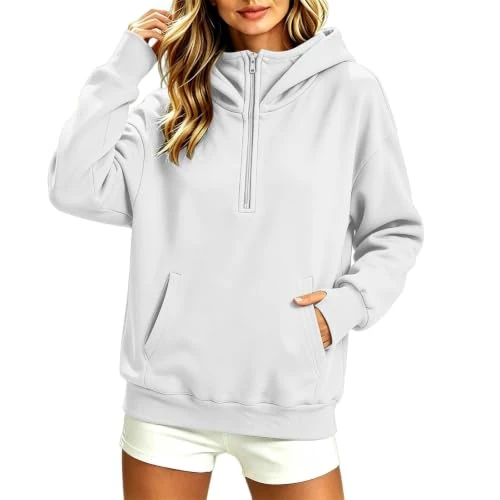 Offerta a tempo: Generico Felpa Donna con Cappuccio Mezza Zip, Sweatshirt Maniche Lunghe Tinta Unita con Tasche, Hoodie Casual Comoda per Tempo Libero Autunno Invernale, Taglie S‑2XL - 0.00% da 9.99 € a 9.99 €