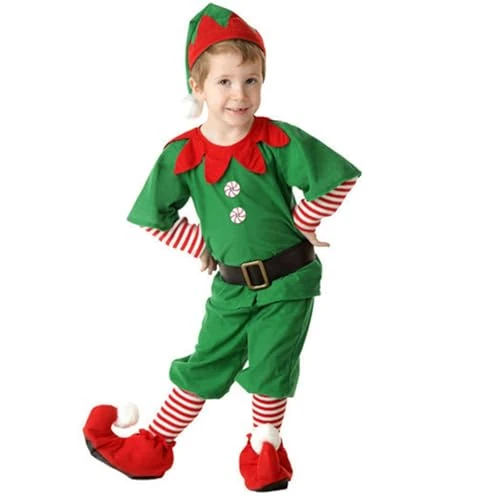 Generico Kerstelfenkostuum voor kinderen en volwassenen, kerstset, familie, elfenjurk, meisjes, carnaval, rok, hoeden, sokken, kerstmankostuum voor St. Patrick's Day, carnaval