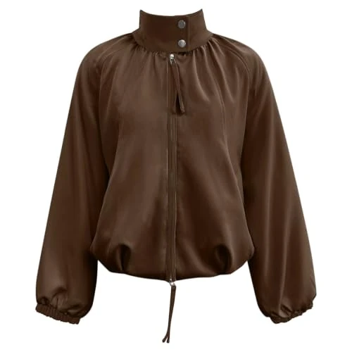 Offerta a tempo: Generico Giacca Bomber Donna Oversize Corta Con Collo a Imbuto, Leggera Giubbotto Casual, Pratica Giacca Esterna Per Autunno E Primavera - 0.00% da 41.90 € a 41.90 €