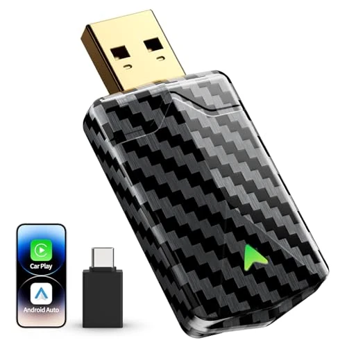 Offerta a tempo: Mini CarPlay Wireless e Android Auto per Navigazione GPS Auto | Design in Fibra di Carbonio, USB-A/C Dorato, Connessione Rapida e Stabile, Compatibile con Apple iOS 10+ e Android 11+ - 29% da 39.99 € a 28.49 €