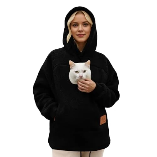 lozssnigzi Sweatshirt für Damen aus Fleece mit Kapuze, große Kängurutasche für Hunde, Kätzchen und Katzen, weich und bequem, Hoodie für Tierliebhaber