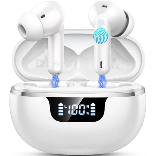 Offerta a tempo: 2026 Cuffie Bluetooth 5.4, Auricolari Bluetooth Stereo HiFi Con 4 ENC Microfoni Anti-Rumore, Durata 50 Ore Cuffiette In Ear, Impermeabili IP7 Cuffie Senza Fili, Cuffiette Touch Control, LED-Display - 77% da 89.99 € a 20.69 €
