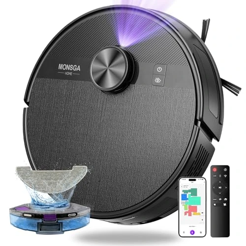 Offre limitée : MONSGA MS1 Robot aspirateur Laveur 3 en 1, 8000Pa, Navigation LiDAR | Recharge Automatique, Anti-Enchevêtrement, Aspirateur Robot avec Télécommande, Idéal pour Poils d'Animaux/Tapis, App/WIFI de 239.99 € à 239.99 € (0.00% de remise)