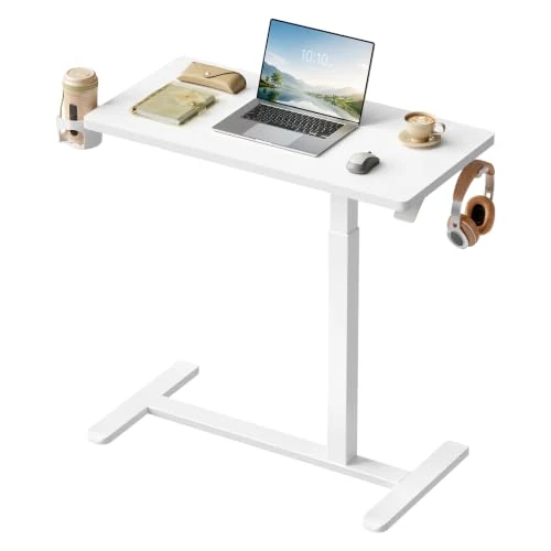 Offerta a tempo: WOLTU Scrivania Regolabile in Altezza con Ruote, Tavolino con Rotelle,80x40 | Altezza 66-108 cm, con Portabicchieri Girevole e Gancio, Testato 20.000 Cicli, Salvaspazio, per Divano e Letto, Bianco - 5% da 79.99 € a 75.99 €
