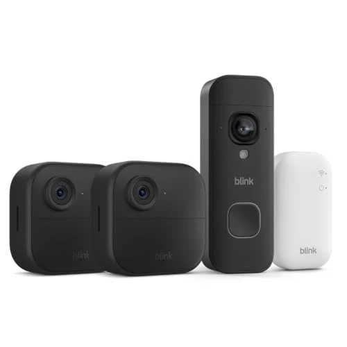 Zeitlich begrenztes Angebot: Blink Outdoor 4 Kameras (Außenkamera) mit Blink Videotürklingel 2K+ (neueste Generation), Schwarz, inkl. Sync Module Core von 224.98 € auf 47.99 € (79% Rabatt)