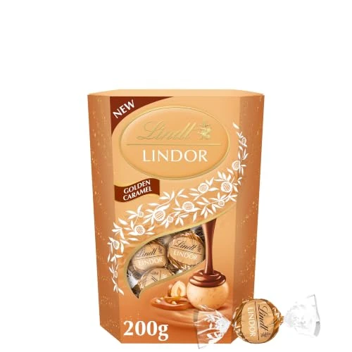 Offerta a tempo: Lindt Lindor Golden Caramel e Nocciola, Praline di Cioccolato Bianco al Caramello e Nocciole, Confezione da 200g - 21% da 8.89 € a 6.99 €