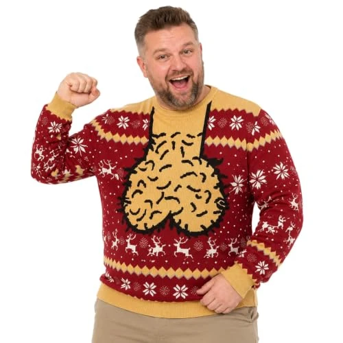 Offerta a tempo: Brutti Maglione Natalizio Uomo Divertente Maglioni con Stampa Hairy Body | Xmas Fantasioso Maglia Natalizia Maniche Lunghe Casual Costume Babbo Natale Tutta Natalizi Pullover per Papà e Marito - 0.00% da 18.99 € a 18.99 €