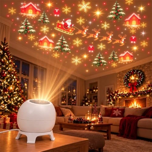 Offerta a tempo: Proiettore di Luce Natalizio Magico, Plug-and-Play (A) | Luce Notturna con Proiezione Natalizia Alimentata via USB, Decorazione Natalizia da Interno per Camera da Letto e Soggiorno - 53% da 18.99 € a 8.89 €