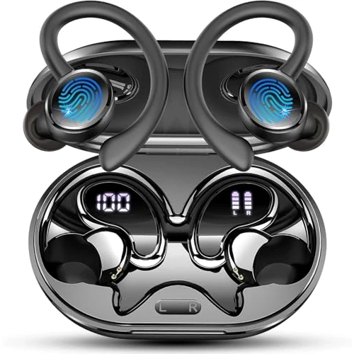Offerta a tempo: Cuffie Bluetooth 5.4 Sport, Auricolari Bluetooth con 6D Bass Stereo, HiFi Cuffiette con App e LED Display, 60 Ore Cuffie In Ear Cancellazione Rumore ENC e 4 HD Mics, IP7 Impermeabile Cuffie Senza Fili - 73% da 99.99 € a 26.99 €