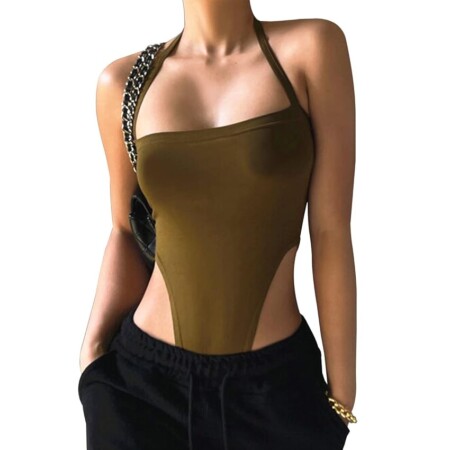 offerta a tempo: bkepdy body donna senza maniche halter bodysuit monospalla catena decorativa modellante — 34% da 22,99 € a 15,19 €