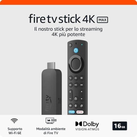 offerta a tempo: fire tv stick 4k max di amazon (ultimo modello) — 38% da 79,99 € a 49,99 €