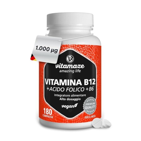 offerta a tempo: vitamina b12 1000 mcg + 375 mcg acido folico + vitamina b6 ad alto dosaggio (6 mesi) — 10% da 19,49 € a 17,54 €