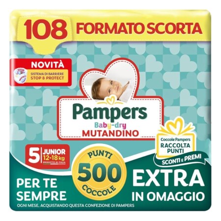 offerta a tempo: pampers baby dry mutandino junior +500 punti coccole extra in omaggio — 29% da 56,61 € a 40,39 €