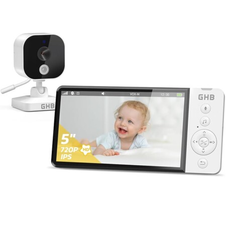 offerta a tempo: ghb baby monitor video e audio 5" 720p hd telecamera bambini con schermo ips 5000mah — 21% da 69,99 € a 54,99 €