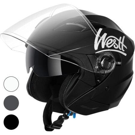 offerta a tempo: westt casco moto casco jet doppia visiera omologato ece 22.06 casco scooter caschi — 5% da 69,99 € a 66,49 €