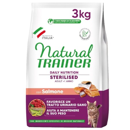offerta a tempo: trainer natural sterilised adult con salmone e fibra di pisello 3 kg — 26% da 30,99 € a 22,99 €