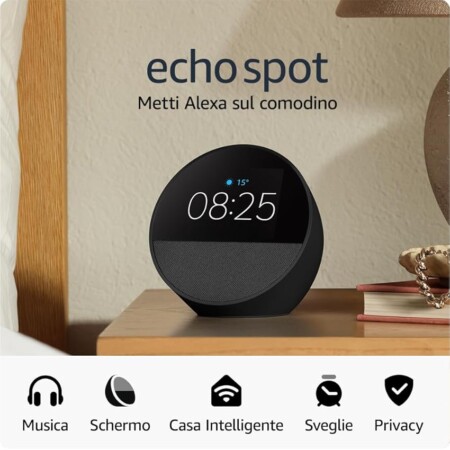offerta a tempo: amazon echo spot (modello 2024) — 32% da 94,99 € a 64,99 €