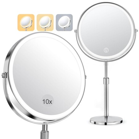 offerta a tempo: specchio ingranditore 10x/1x, specchio trucco ricaricabile 3 luci di colore — 15% da 29,99 € a 25,49 €