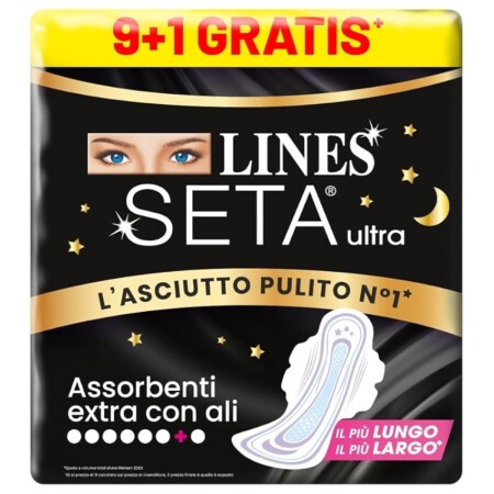 offerta a tempo: lines seta ultra extra notte x9 pezzi +1 in omaggio — 29% da 2,65 € a 1,89 €