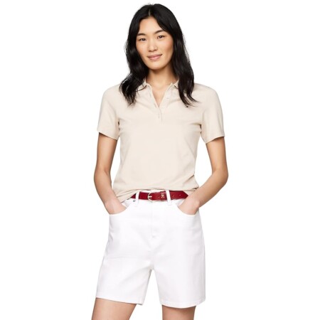 offerta a tempo: tommy hilfiger donna maglietta polo maniche corte slim fit, beige (classic beige) — 17% da 47,00 € a 39,00 €