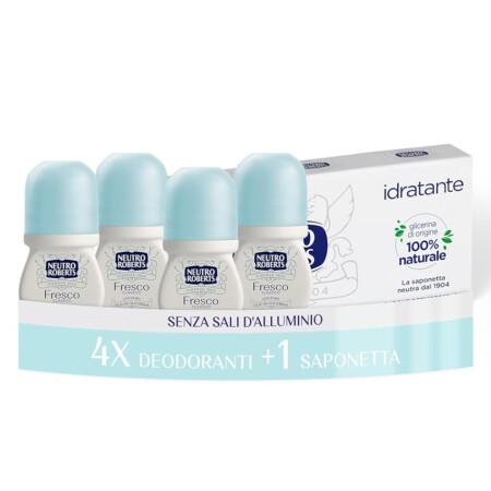 offerta a tempo: neutro roberts deodorante roll on 4 pezzi + saponetta idratante — 40% da 15,99 € a 9,59 €