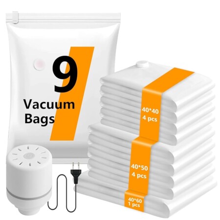 offerta a tempo: 9 sacchetti sottovuoto salvaspazio con pompa elettrica — 43% da 24,99 € a 14,24 €