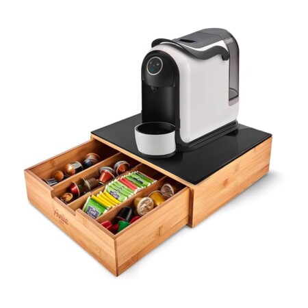 offerta a tempo: avilia porta cialde in bambù con cassetto e ripiano in vetro – organizer per cialde — 5% da 24,90 € a 23,65 €