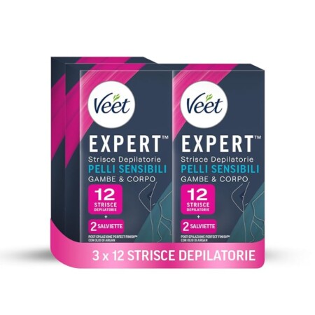 offerta a tempo: veet expert 36 strisce depilatorie gambe e corpo, ceretta per pelli sensibili con olio di mandorla — 25% da 13,49 € a 10,12 €