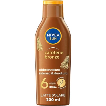 offerta a tempo: nivea sun latte solare carotene bronze fp 6 200 ml, crema solare abbronzante con protezione — 36% da 11,99 € a 7,73 €