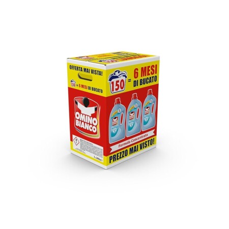 offerta a tempo: omino bianco detersivo lavatrice liquido 150 lavaggi (3 pezzi) — 46% da 25,19 € a 13,60 €
