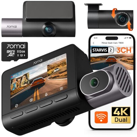 offerta a tempo: 70mai dash cam 4k t800 3 canali dual 4k+1080p anteriore posteriore interno — 10% da 449,99 € a 404,99 €