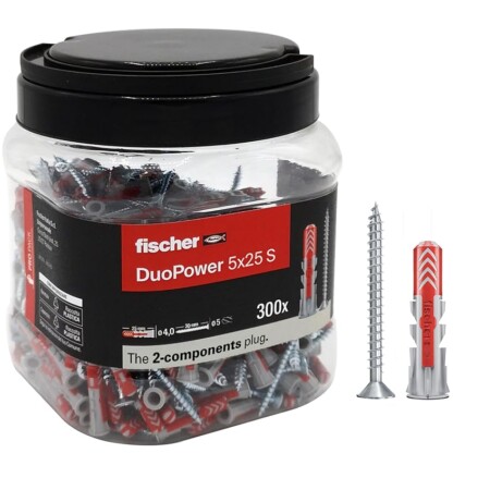 offerta a tempo: fischer propack duopower 5x25, 300x tasselli con vite in barattolo riutilizzabile — 5% da 37,90 € a 35,90 €