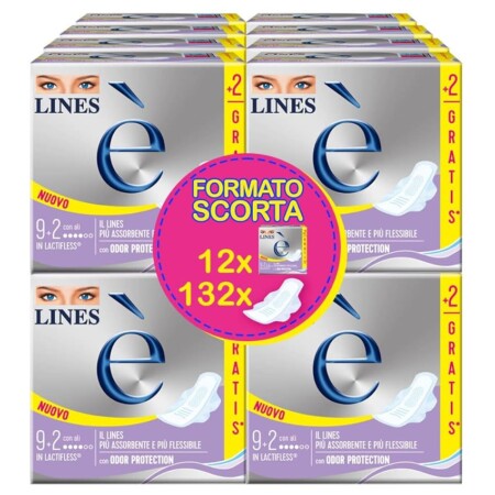 offerta a tempo: lines È giorno con ali assorbenti in lactifless, pacco scorta da 132 pezzi — 30% da 52,70 € a 36,99 €