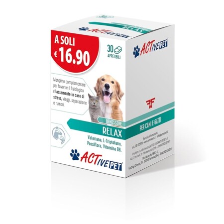 offerta a tempo: active pet relax mangime complementare per favorire il fisiologico rilassamento per cani e gatti 30 compresse — 38% da 16,90 € a 10,56 €