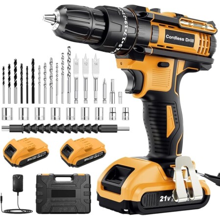 offerta a tempo: trapano avvitatore a batterie + kit di accessori — 55% da 79,95 € a 35,97 €