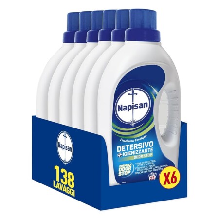 offerta a tempo: napisan detersivo lavatrice liquido igienizzante odorstop, 6 confezioni da 1.15 l — 24% da 23,52 € a 17,94 €