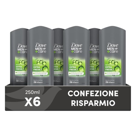 offerta a tempo: dove docciaschiuma uomo 3 in 1 idratante corpo, viso e capelli 6 pezzi — 59% da 23,99 € a 9,93 €