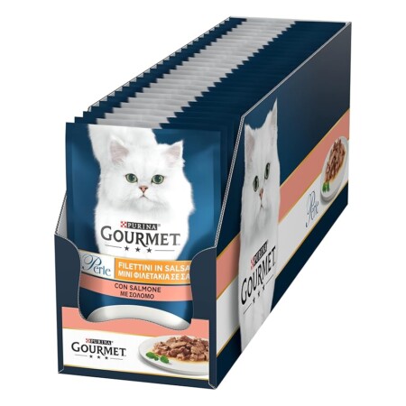 offerta a tempo: purina gourmet perle filettini in salsa cibo umido per gatti con salmone 26 buste da 85g — 30% da 20,02 € a 13,99 €